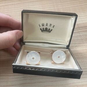 Vintage Swank Cufflinks Mens Gold & Mother of Pearl Locking